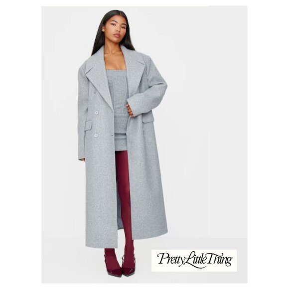 Pretty Little Thing Gray Oversized Wool Like Double Breasted Maxi Coat NWT - Picture 1 of 10